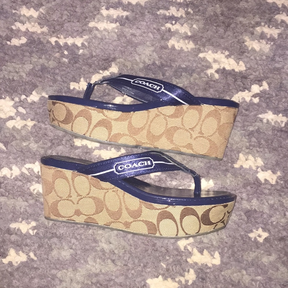 Coach navy and tan Wedges
